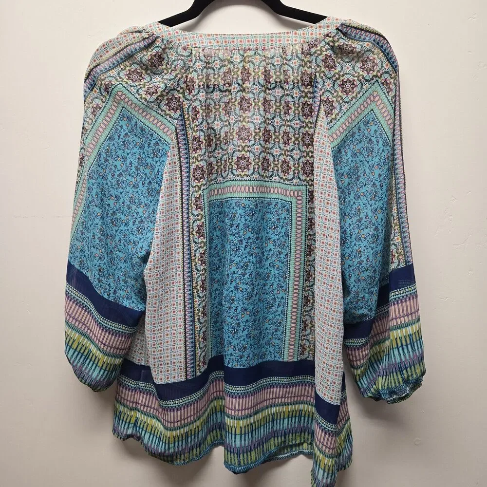 Anthropologie Fig & Flower Womens Tunic Floral Top Blouse sz Small Colorful